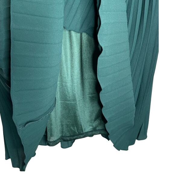 Kate Kasin Pleated Midi Swing Skirt Dark Green Elastic Waist Lined Women's 2XL - Picture 10 of 11